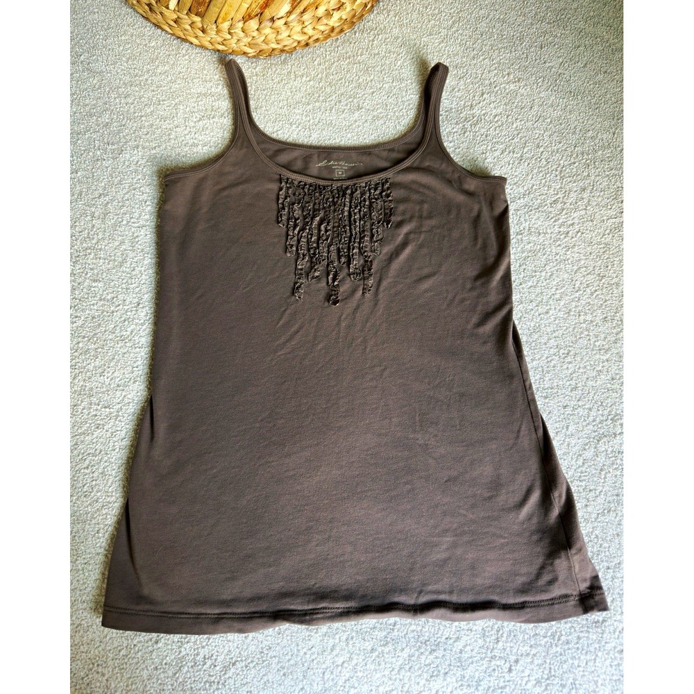Eddie Bauer Women's M Brown Cotton Silk Ruffle Trim Tank Top